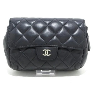 Auth CHANEL Matelasse - Black Lambskin Pouch - Picture 1 of 8
