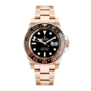 Rolex GMT-Master II Watch 40MM Black Index Hour Markers Dial Rose Gold - Picture 1 of 10