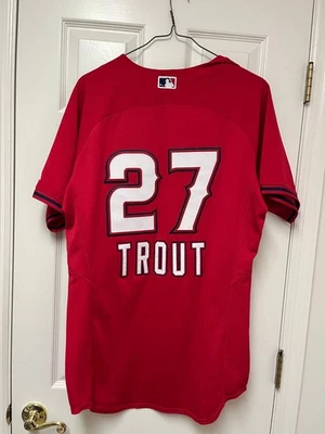 New Mike Trout LA Angels #27 Authentic Alt On-Field Red Majestic Jersey 44 L - Image 1 of 4