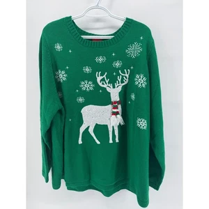 Holiday Lane Damen grün Rentier Pailletten hässlicher Weihnachtspullover 3X - Bild 1 von 6