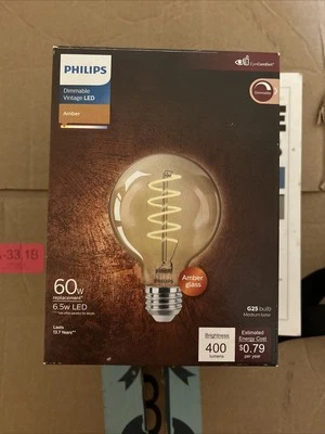 Philips Vintage 60W Amber G25 Medium Dimmable LED Decorative Light Bulb - Image 1 of 4