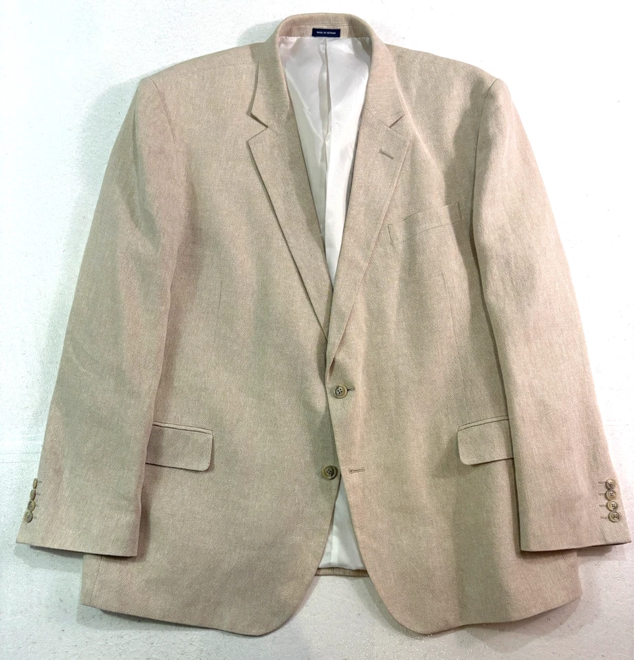 Stafford 50R Beige Espiga Lino Algodón Blazer Chaqueta Traje Deportivo Abrigo Foto 1 de 4