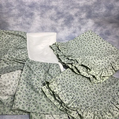 Laura Ashley Josephine Green Floral QUEEN Bed Skirt 13.5" Drop NEW & 2 Euro Sham - Image 1 of 4