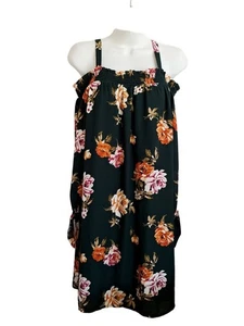 Auw Green Orange Floral Cold Shoulder cottage core wedding church Dress L - Picture 1 of 5