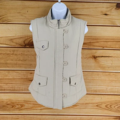 Sonoma 背心女式 L 码米色 100% 聚酯纤维内衬口袋高领新品 — 第 1/4 张图片