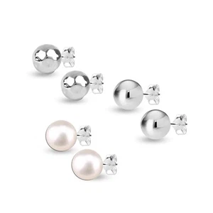 Set di 3 paia di orecchini da donna in argento sterling 925 con sfere di... - Foto 1 di 7