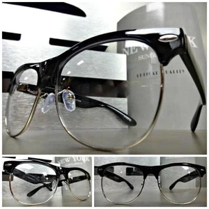 CLASSIC VINTAGE RETRO Style Clear Lens EYE GLASSES Black & Silver Fashion Frame - Picture 1 of 8