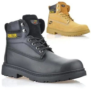 Herren Leder Sicherheit Stahl Zehenkappe breite Passform Gehen Arbeit Stiefeletten Schuhe Größe - Bild 1 von 23