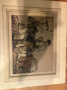 Vintage pencil art on board Print Signed - Picture 1 of 4