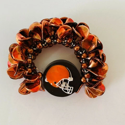 Cleveland Browns Football - Themed Beaded Bracelet in Brown & Orange Cover