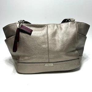 Coach Silver-Gray-Metallic Pebbled Leather G1320-F23284 Handbag Purse large - Picture 1 of 21