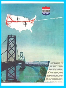 1944 TWA airlines Oakland Bay Bridge stampa pubblicità baia di San Francisco seconda guerra mondiale epoca - Foto 1 di 3