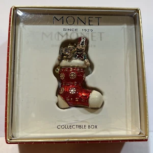 Monet Emaille Schmuckstück/Pillendose ~ WEIHNACHTSSTRUMPF GEDENKEN ~ im Karton - Bild 1 von 9