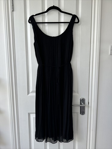 Abito estivo midi Burberry Brit seta lino nero plissettato UK10