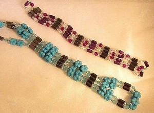 Two - Blue & Purple/White Magnetic Hematite Beaded Bracelet /Necklace (#179)NWOT - Picture 1 of 4