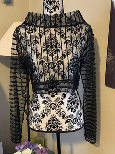 SZYMKOWICZ Velvet Sheer Boat Neck Long Sleeve Blouse Sz M - Bild 1 von 10