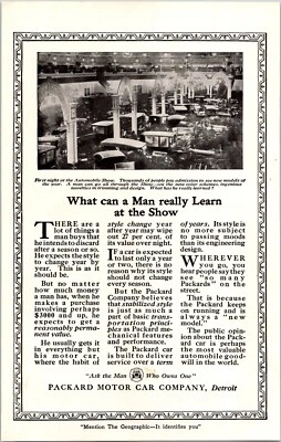 PRINT AD 1920 Packard What Can a Man Really Learn at the Auto Show 6.5 x 10 - Image 1 of 3
