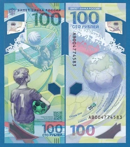 Russia 100 Rubles P 280 2018 UNC Polymer World Cup FIFA Commemorative 1 Note - Picture 1 of 1