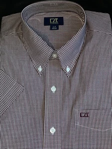 Cutter & Buck Men's Button down Shirt Burgundy White Check Short Sleeve Large - Picture 1 of 2