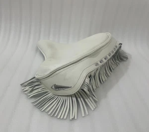 POLICE STYLE SOLO SEAT HARLEY PANHEAD WHITE LEATHER SKIRT WITH TASSEL TC BOBBER - Picture 1 of 12