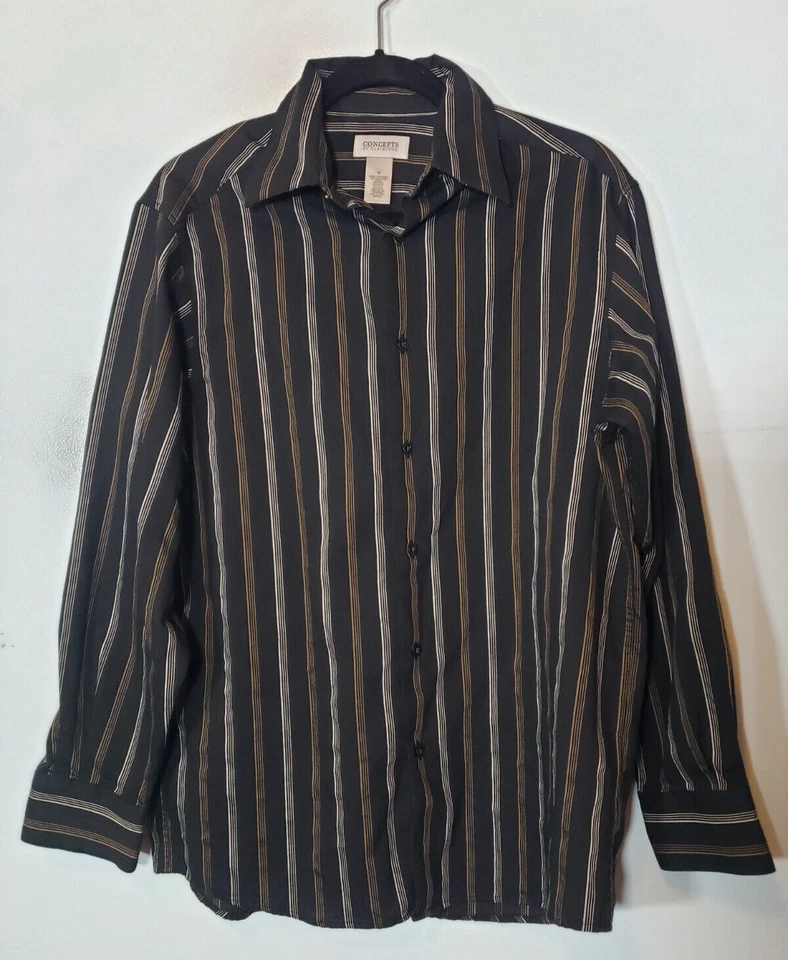Concepts by Clairborne Black Striped casual dress shirt size M - Image 1 of 3