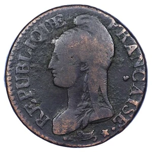 France 5 centimes l'an 5 W Dupré pièce de monnaie révolutionnaire cuivre Lille - Imagen 1 de 2