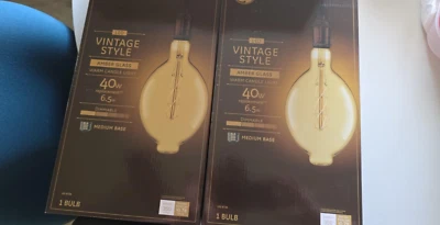 2 PACK GE Light Vintage Style LED BT56 Light Bulb 40 Watt  Amber Glass Med Base - Image 1 of 4