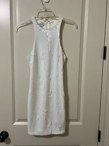 Bebe White Sequin Bodycon Mini Dress Sleeveless Crew Neck Women's Size XS - Picture 1 of 5