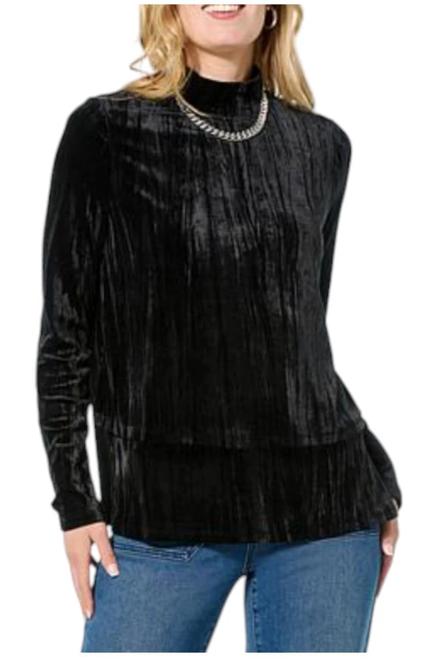 DG2 by Diane Gilman Women's Crushed Velvet Easy Top Black - Image 1 of 1