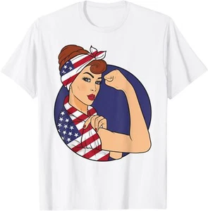 Rosie the Riveter Labor Day Shirts for Women American Flag T-Shirt Hoodie - Picture 1 of 10