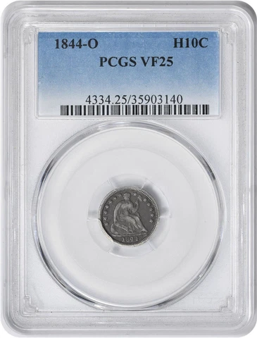 1844-O Liberty Seated Silver Half Dime VF25 PCGS Cover