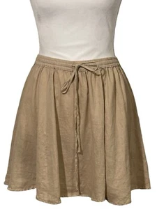 VINCE Tan Linen Blend A-Line Mini Skirt Elastic Waist Drawstring Women’s Size XS - Picture 1 of 6