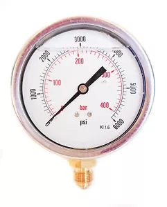 100 mm HYDRAULISCH GLYCERIN GEFÜLLT DRUCKMESSER VERTIKAL 3/8 oder 1/2 BSP PSI BAR - Bild 1 von 1