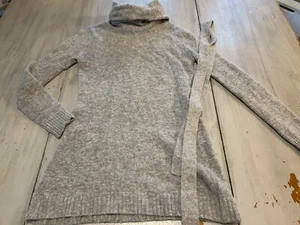 Free People Gray Angora Blend Cowl Neck Tunic Sweater Dress w/ Belt Sz S - Picture 1 of 7