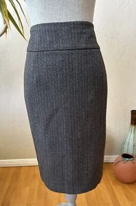 Massimo Stretch Charcoal Gray Black Herringbone Pencil Skirt Slit Lined Sz 6 - Picture 1 of 10