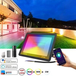 Smart LED Flood Light RGB Outdoor Spotlight Wall Street Lamp 100W - Bild 1 von 10