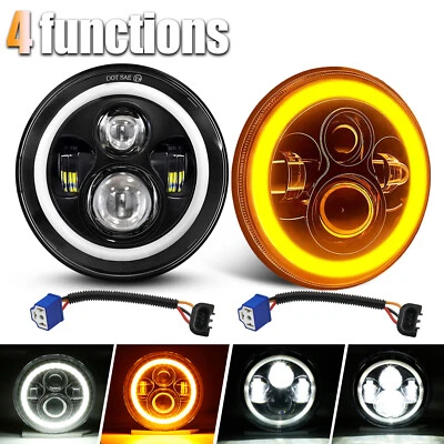 2PCS 7" Round LED Headlights Hi/Lo Beam Halo For Chevy C10 C20 C30 Pickup Nova - Image 1 of 4