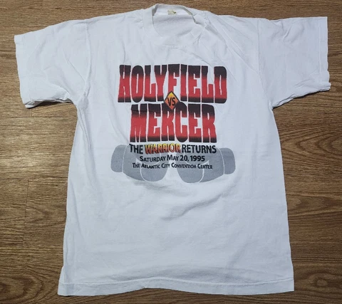 Vintage 1995 Evander Holyfield Vs. Ray Mercer Single Stitch Boxing T Shirt Sz L Cover