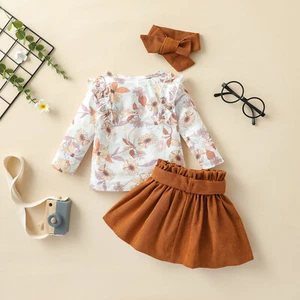 Toddler Baby Girl Floral T-Shirts Tops Skirts Headband 3PCS Clothes Outfit Set - Picture 1 of 6