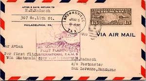 UNITED STATES 1930 CACHET POSTAL FIRST FLIGHT USA - HONDURAS CANC TEXAS ADDR - Picture 1 of 2