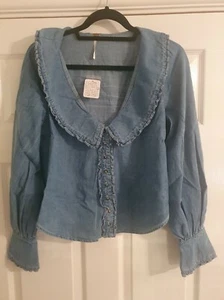 FREE PEOPLE JAIMIE DENIM BLOUSE BLUE NEW SIZE XS RRP $128 FREE UK POSTAGE - Picture 1 of 1
