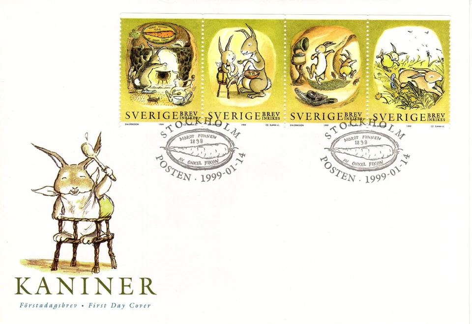 SWEDEN FDC KANINER RABBITS  1999 ISSUE - Image 1 of 1