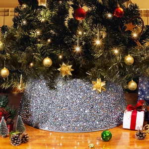 Christmas Tree Collar,Xmas Tree Ring Fabric round Skirt for Artificial Trees,Fol - Picture 1 of 6