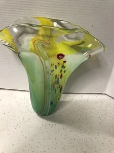 Vintage Muranoähnliche Vase Lagenlook Kunstglas Millefiori mundgeblasen glatter Sockel - Bild 1 von 11