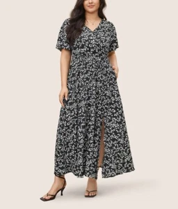 NWT 14-16/1X Bloomchic Flutter Sleeve Ditsy Floral Pocket Split Maxi Dress - Picture 1 of 7