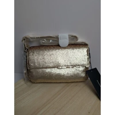 Nicole Miller Gold Sequin Shoulder Bag Purse Medium Party Cocktail Womens New - Image 1 of 4
