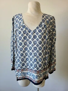 Women's_ BLUE Porcelain Print Long Sleeves CDC Blouse - Picture 1 of 5