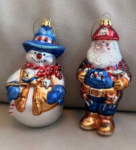 Vintage Glas Weihnachtsschmuck Weihnachtsmann Schneemann Western Mr. Fix It EUC keine Risse - Bild 1 von 7