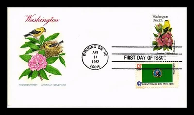 DR JIM STAMPS US COVER WASHINGTON STATE BIRD FLOWER FDC COMBO HF CACHET - Image 1 of 2