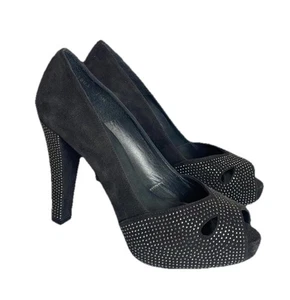 Stuart Weitzman Lágrima Antracita Gamuza Abierta Punta abierta Tacones Talla 7.5 - Imagen 1 de 14